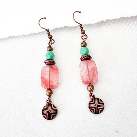 Handmade Cherry Quartz & Copper Dangle Earrings - Picture 7 of 9